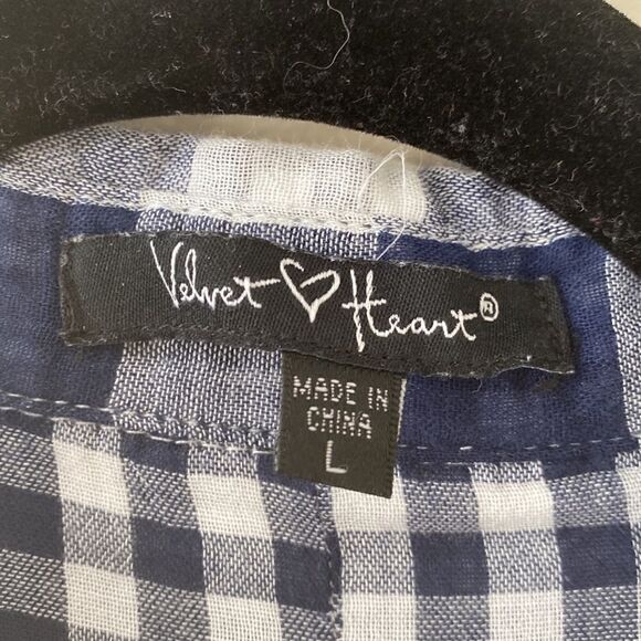 Velvet Heart plaid navy and white button down large cotton - Picture 4 of 7